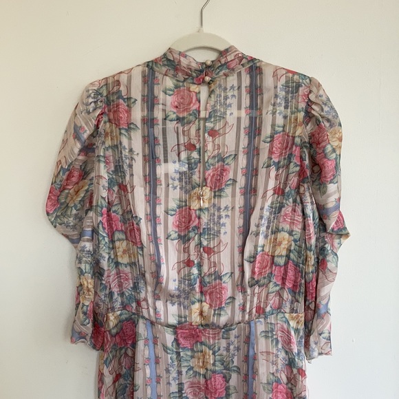 NWT Anna Sui Womens Dress Sz 12  Sheer Whimsy Floral Cottagecore Coquette Pastel - Picture 14 of 16